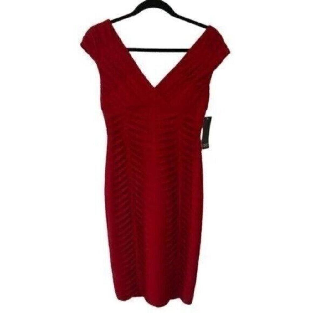 NWT‎ Adrianna Papell Red Pleated Bodycon Dress Size 4 Formal SemiFormal
